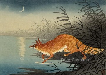 Animal Painting - zorro en los juncos Ohara Koson animales